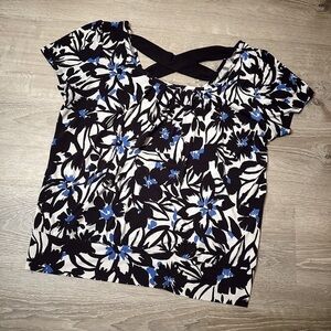 Dressbarn Black and Blue Floral Blouse